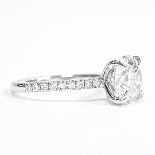Round Brilliant Pavé Ring – Lab Grown Diamond – 14K/18K White Gold – 18 Side Stones