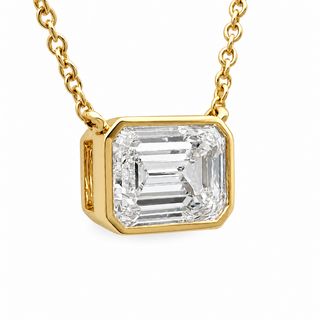 Emerald Cut – Lab Grown Diamond – 14K/18K Yellow Gold – Solitaire Necklace