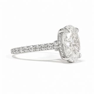 Oval Brilliant Pavé Ring with Hidden Halo – Lab Grown Diamond – 14K/18K White Gold – 44 Side Stones