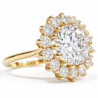 Round Brilliant Diana Ring – Lab Grown Diamond – 14K/18K Yellow Gold – 14 Side Stones