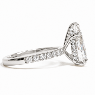 Pear Shape Pavé Ring with Hidden Halo – Lab Grown Diamond – 14K/18K White Gold – 32 Side Stones