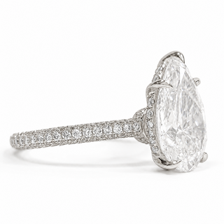 Pear Shape Three Row Pavé Ring with Hidden Halo – Lab Grown Diamond – 14K/18K White Gold – 133 Side Stones