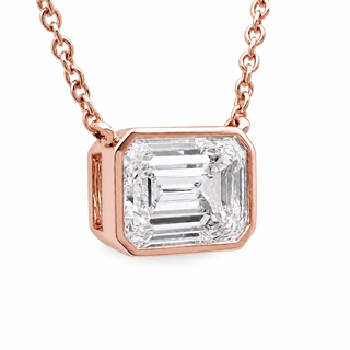 Emerald Cut – Lab Grown Diamond – 14K/18K Rose Gold – Solitaire Necklace