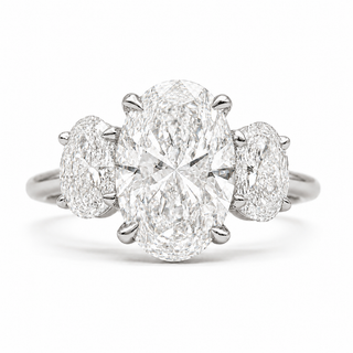 Oval Brilliant 3 Stone Ring – Lab Grown Diamond – 14K/18K White Gold – 2 Side Stones
