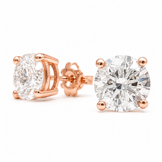 Round Brilliant Earrings – Lab Grown Diamonds – 14K/18K Rose Gold – Basket Stud Earrings