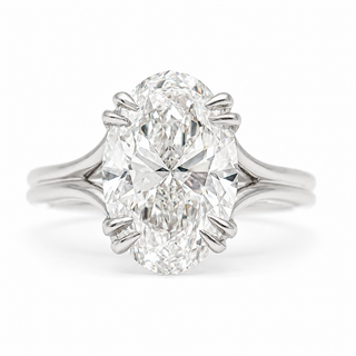 Oval Brilliant Split Band Solitaire Ring – Lab Grown Diamond – 14K/18K Gold - 1 Side Stone