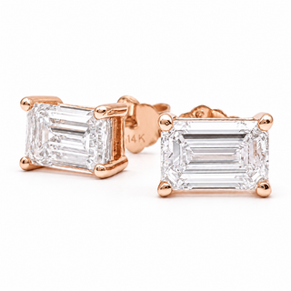 Emerald Cut Stud Earrings – Lab Grown Diamonds – 14K/18K Rose Gold
