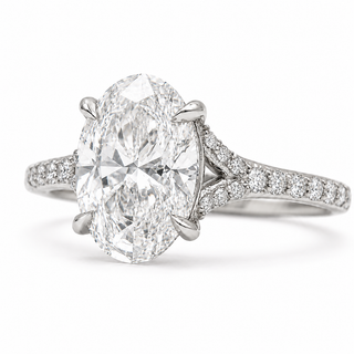 Oval Brilliant Split Pavé Ring – Lab Grown Diamond – 14K/18K White Gold – 24 Side Stones