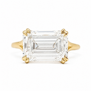 Emerald Cut Split Solitaire Ring – Lab-Grown Diamond – 14K/18K Rose Gold – 1 Side Stones