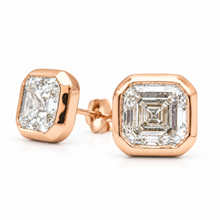 Asscher Cut Earrings – Lab Grown Diamonds – 14K Gold – Flush Setting