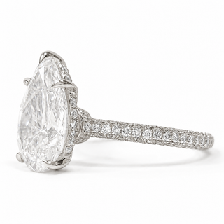 Pear Shape Three Row Pavé Ring with Hidden Halo – Lab Grown Diamond – 14K/18K White Gold – 133 Side Stones