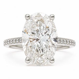 Oval Brilliant Split Pavé Ring – Lab Grown Diamond – 14K/18K White Gold – 36 Side Stones