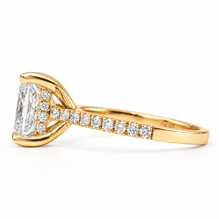 Princess Cut With Hidden Halo And Pavé Setting Ring – Lab Grown Diamond – 14K/18K Gold – 34 Side Stones