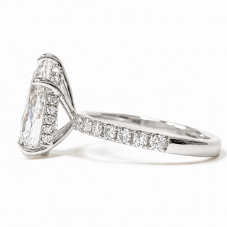 Pear Shape Pavé Ring with Hidden Halo – Lab Grown Diamond – 14K/18K White Gold – 32 Side Stones