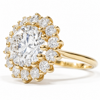 Round Brilliant Diana Ring – Lab Grown Diamond – 14K/18K Yellow Gold – 14 Side Stones