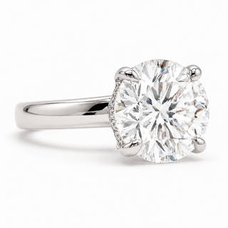 Round Brilliant Hidden Halo Solitaire Ring – Lab Grown Diamond – 14K/18K White Gold – 24 Side Stones