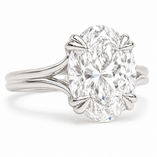 Oval Brilliant Split Band Solitaire Ring – Lab Grown Diamond – 14K/18K White Gold - 1 Side Stone Split Band