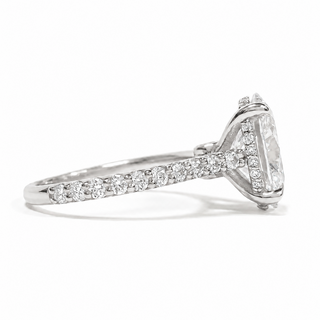 Oval Brilliant Pavé Ring with Hidden Halo – Lab Grown Diamond – 14K/18K White Gold – 44 Side Stones