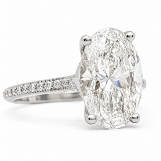 Oval Brilliant Split Pavé Ring – Lab Grown Diamond – 14K/18K White Gold – 36 Side Stones