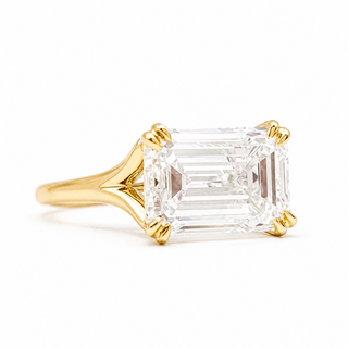 Emerald Cut Split Solitaire Ring – Lab-Grown Diamond – 14K/18K Yellow Gold