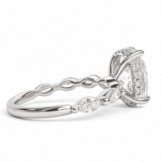 Oval Brilliant with Marquise Band and Hidden Halo Ring – Lab-Grown Diamond – 14K/18K Gold – 20 Side Stones