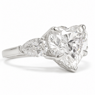 Heart Brilliant 3 Stone Ring – Lab Grown Diamond – 14K/18K White Gold – 2 Side Stones
