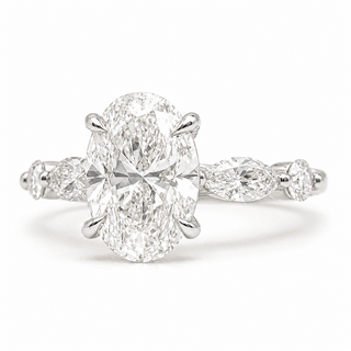 Oval Brilliant with Marquise Band Ring – Lab-Grown Diamond – 14K/18K White Gold – 4 Side Stones
