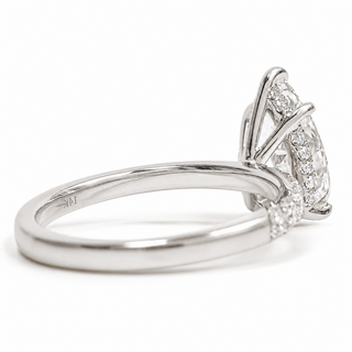 Pear Shape Pavé Ring with Hidden Halo – Lab Grown Diamond – 14K/18K White Gold – 32 Side Stones