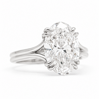 Oval Brilliant Split Band Solitaire Ring – Lab Grown Diamond – 14K/18K White Gold - 1 Side Stone