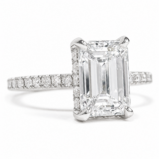 Emerald Cut with Pavé Band and Hidden Halo – Lab-Grown Diamond – 14K/18K White Gold – 42 Side Stones