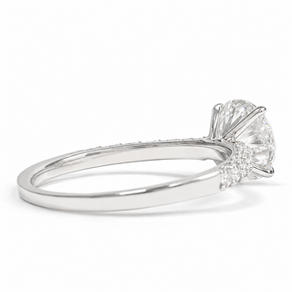 Round Brilliant Pavé Ring – Lab Grown Diamond – 14K/18K White Gold – 12 Side Stones