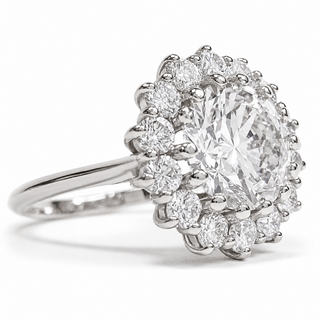 Round Brilliant Diana Ring – Lab Grown Diamond – 14K/18K White Gold – 14 Side Stones