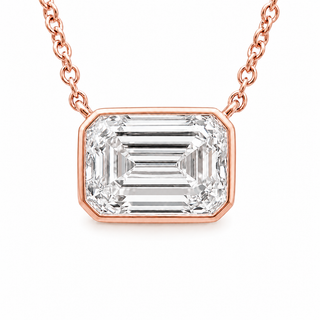 Emerald Cut – Lab Grown Diamond – 14K/18K Rose Gold – Solitaire Necklace