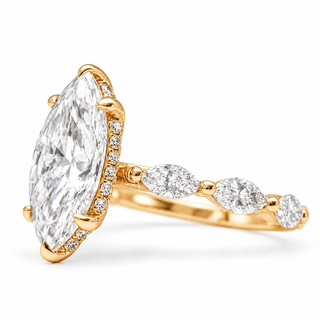 Marquise Brilliant with Marquise Band and Hidden Halo Ring – Lab-Grown Diamond – 14K/18K Gold – 26 Side Stones