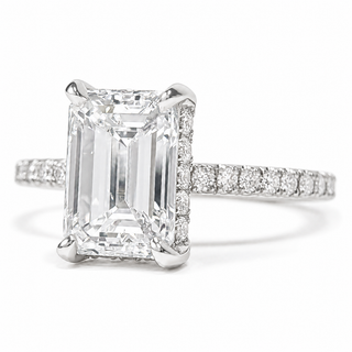 Emerald Cut with Pavé Band and Hidden Halo – Lab-Grown Diamond – 14K/18K White Gold – 42 Side Stones