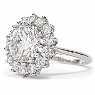 Round Brilliant Diana Ring – Lab Grown Diamond – 14K/18K White Gold – 14 Side Stones