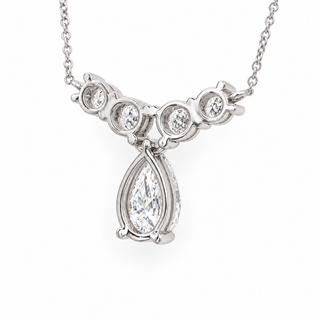 Pear Shape With Round Stones Necklace – Lab Grown Diamond – 14K Gold