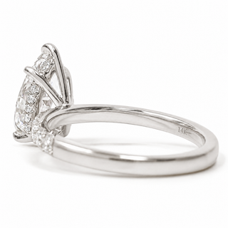 Pear Shape Pavé Ring with Hidden Halo – Lab Grown Diamond – 14K/18K White Gold – 32 Side Stones