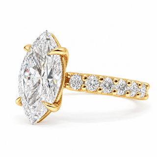 Marquise Brilliant Pavé Ring – Lab Grown Diamond – 14K/18K Gold – 12 Side Stones