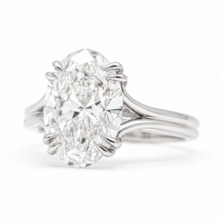 Oval Brilliant Split Band Solitaire Ring – Lab Grown Diamond – 14K/18K White Gold - 1 Side Stone