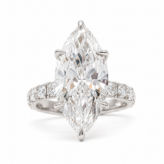 Marquise Brilliant Pavé Ring – Lab Grown Diamond – 14K/18K White Gold – 16 Side Stones