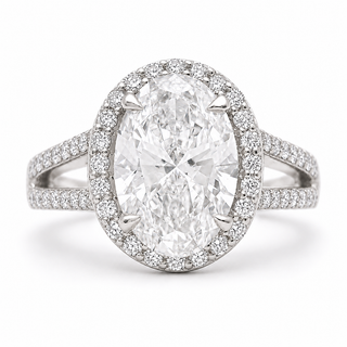 Oval Brilliant Split Pavé with Halo Ring  – Lab Grown Diamond – 14K/18K White Gold – 54 Side Stones