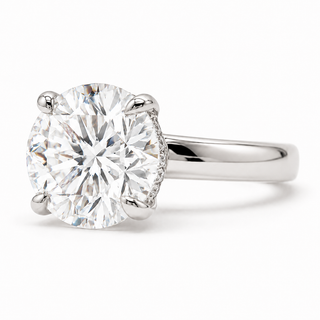Round Brilliant Hidden Halo Solitaire Ring – Lab Grown Diamond – 14K/18K White Gold – 24 Side Stones