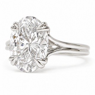 Oval Brilliant Split Band Solitaire Ring – Lab Grown Diamond – 14K/18K White Gold - 1 Side Stone Split Band