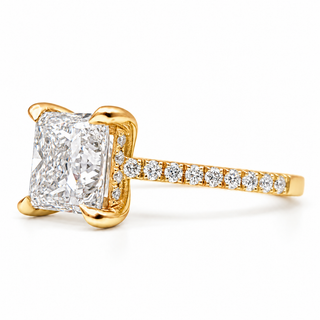 Princess Cut With Hidden Halo And Pavé Setting Ring – Lab Grown Diamond – 14K/18K Gold – 34 Side Stones