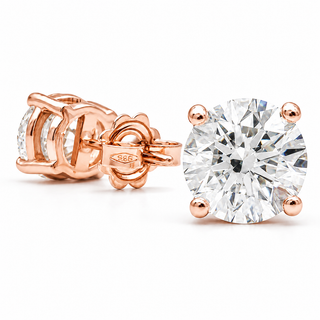 Round Brilliant Earrings – Lab Grown Diamonds – 14K/18K Rose Gold – Basket Stud Earrings