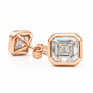 Asscher Cut Earrings – Lab Grown Diamonds – 14K Gold – Flush Setting