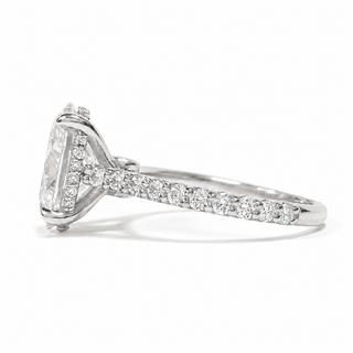 Oval Brilliant Pavé Ring with Hidden Halo – Lab Grown Diamond – 14K/18K White Gold – 44 Side Stones