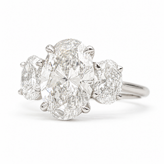 Oval Brilliant 3 Stone Ring – Lab Grown Diamond – 14K/18K White Gold – 2 Side Stones
