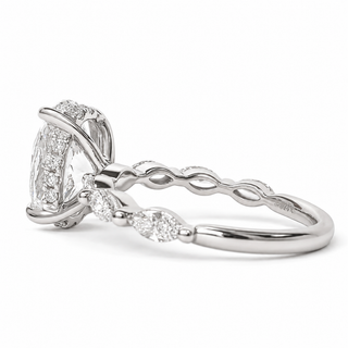 Oval Brilliant with Marquise Band and Hidden Halo Ring – Lab-Grown Diamond – 14K/18K Gold – 20 Side Stones